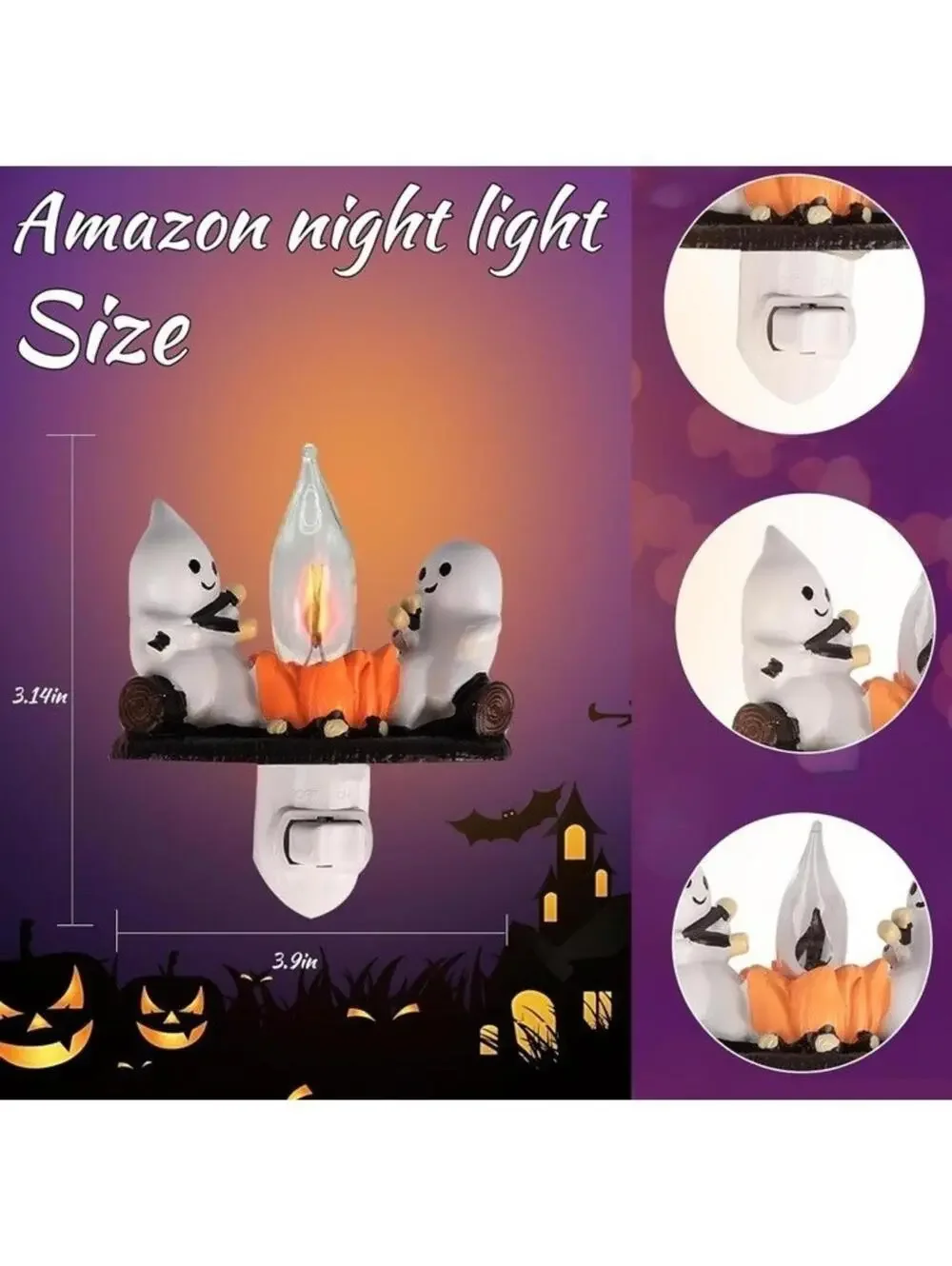 Ghost Campfire Flickering Night Light 3D Spooky Flame Halloween Decor New